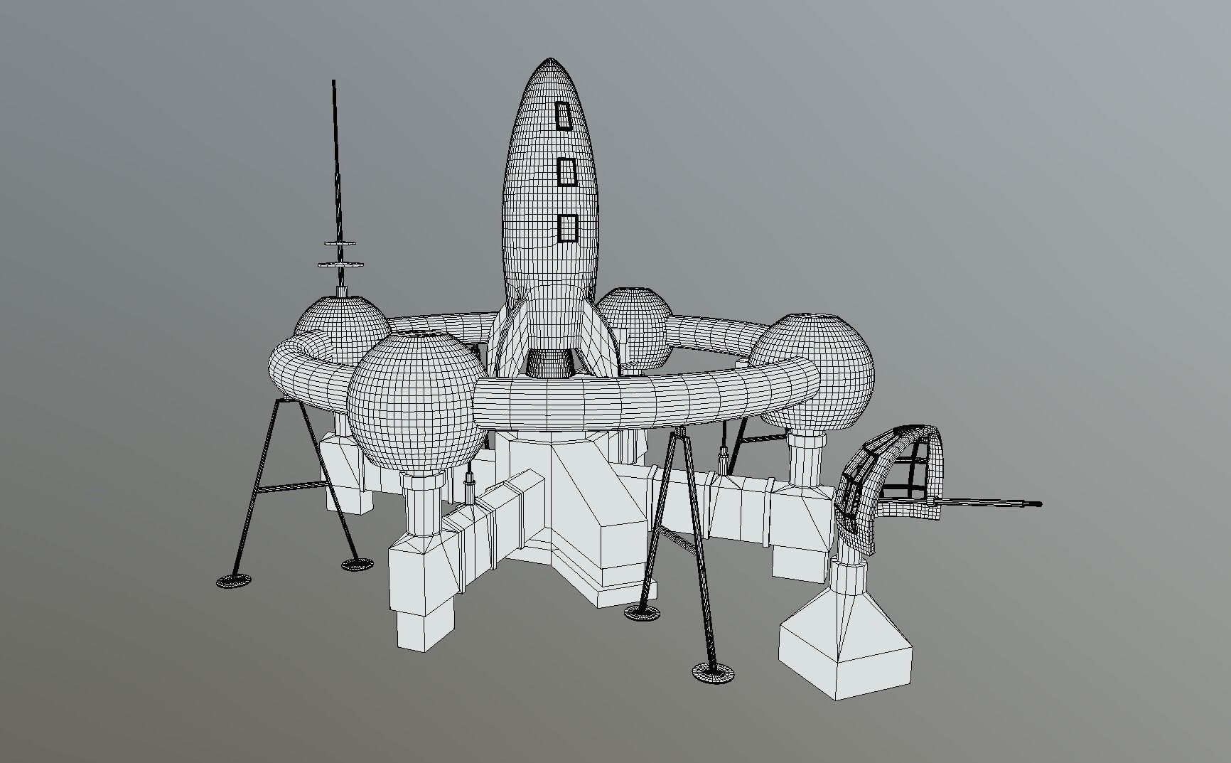 Retro Sci-Fi Moonbase Low-poly 3D model_10