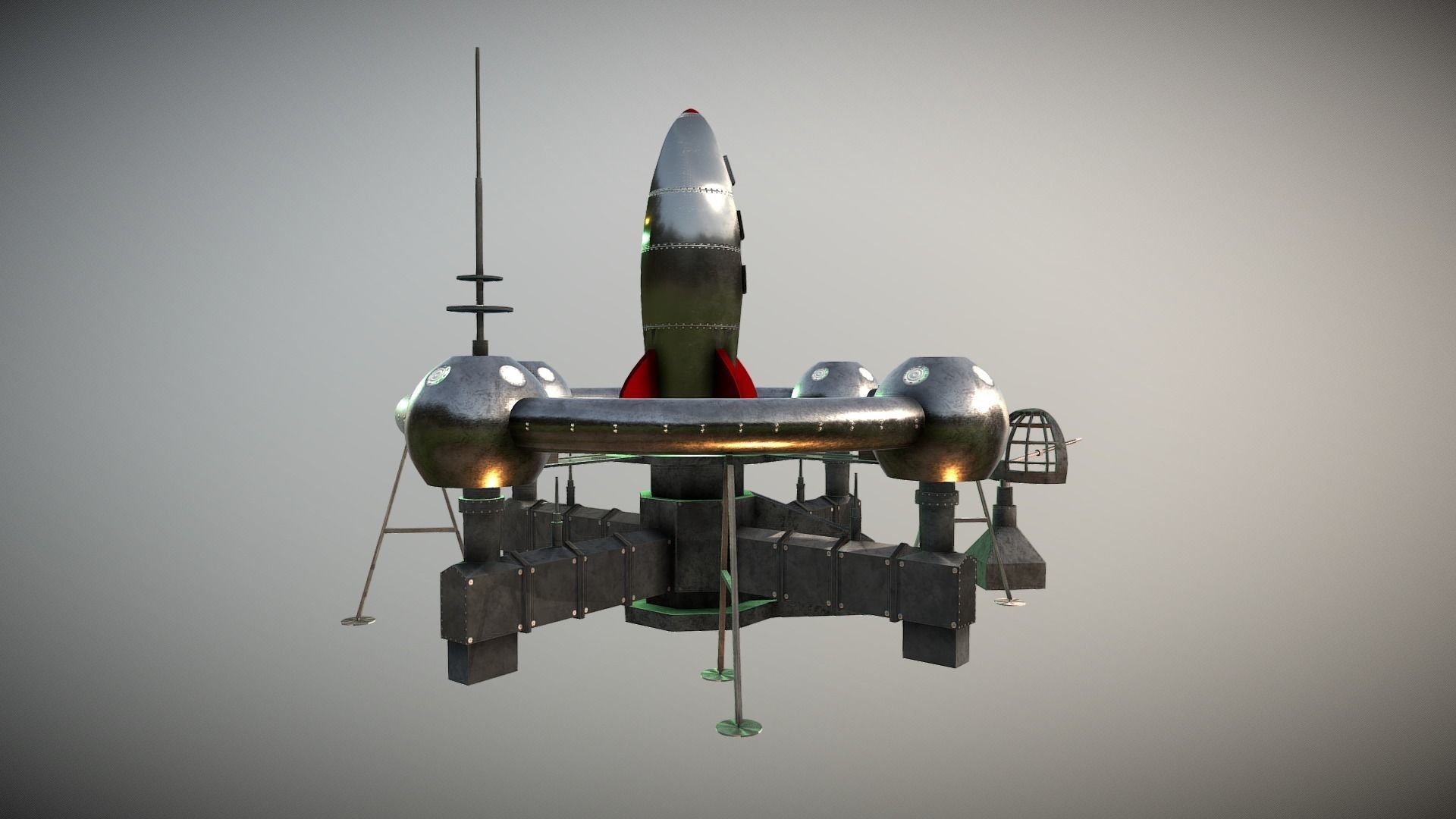 Retro Sci-Fi Moonbase Low-poly 3D model_7