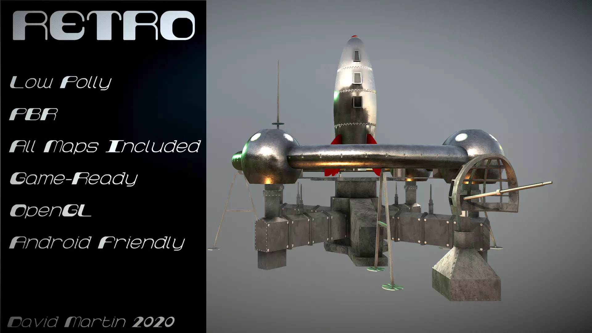 Retro Sci-Fi Moonbase Low-poly 3D model_0