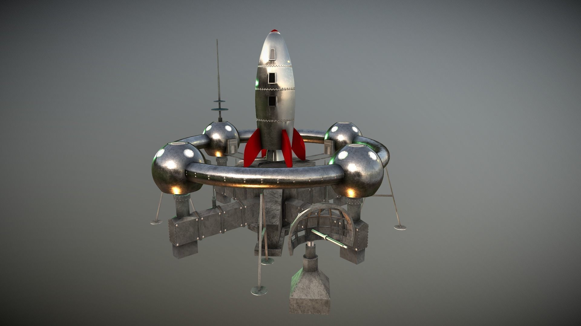 Retro Sci-Fi Moonbase Low-poly 3D model_2