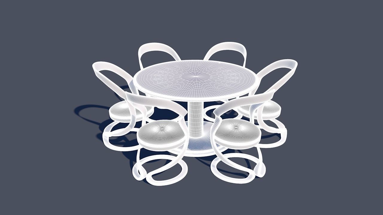 Round Table Dining Set 3D model_22