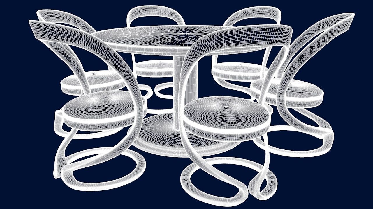 Round Table Dining Set 3D model_45