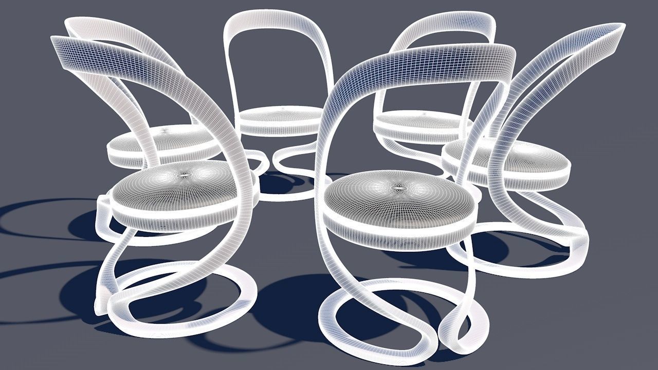 Round Table Dining Set 3D model_69