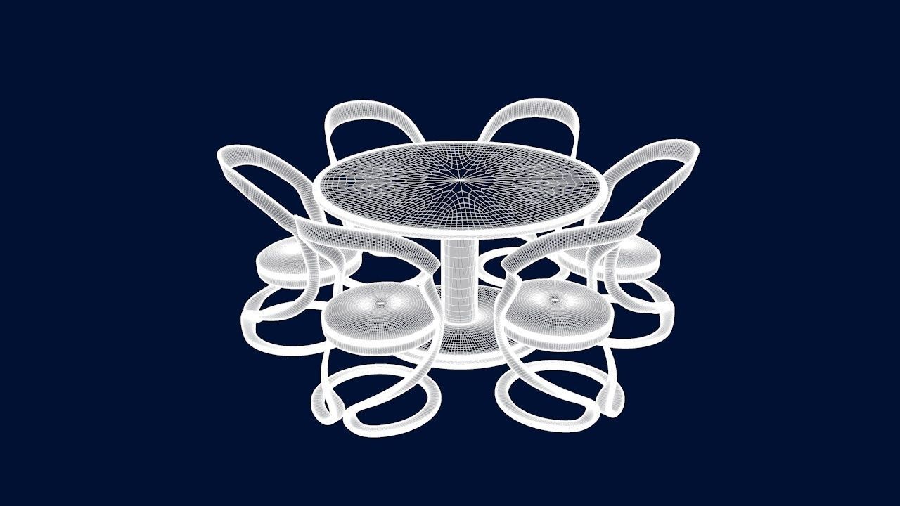 Round Table Dining Set 3D model_85