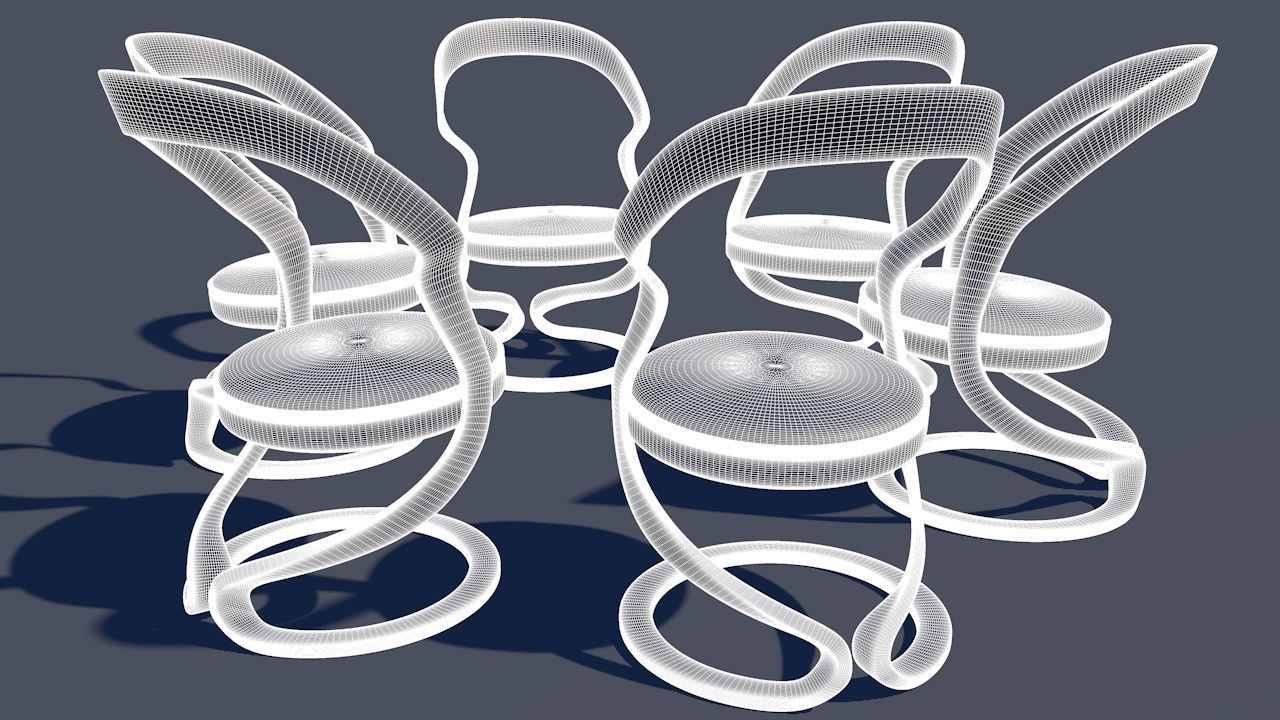 Round Table Dining Set 3D model_86