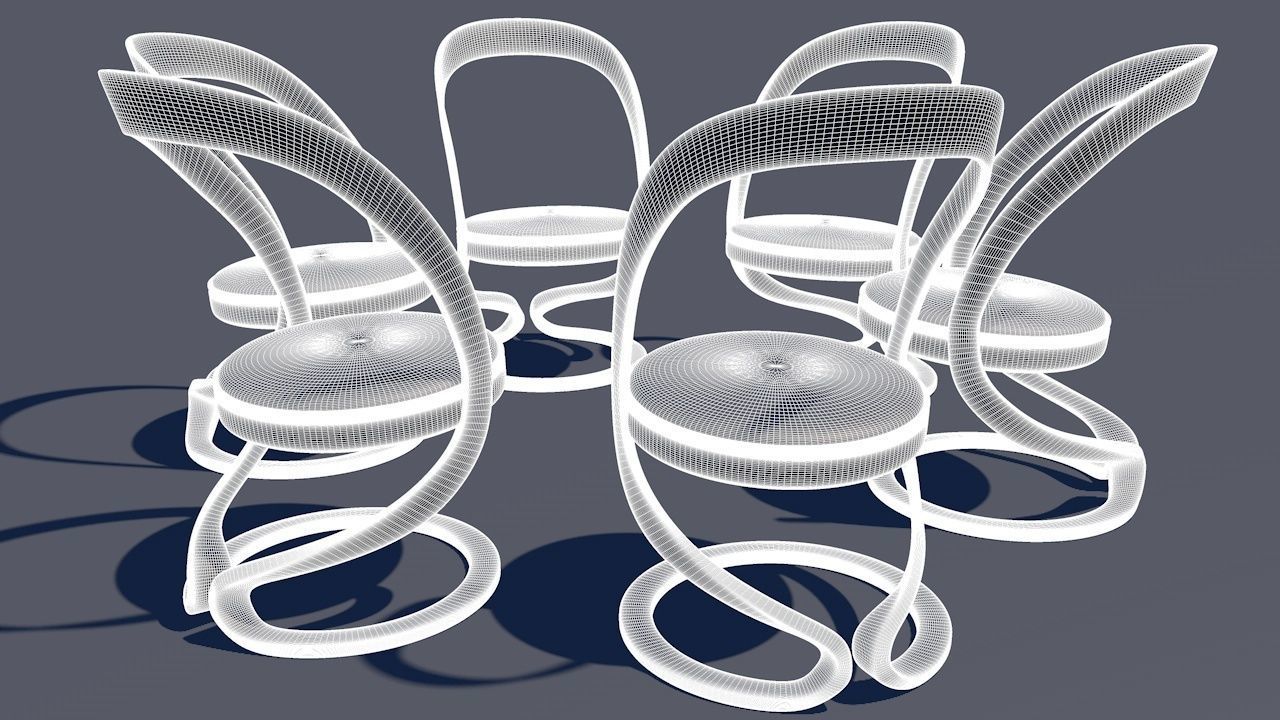 Round Table Dining Set 3D model_97