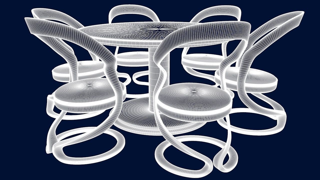 Round Table Dining Set 3D model_91