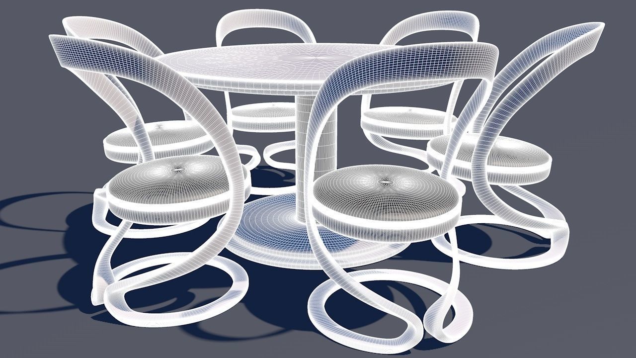 Round Table Dining Set 3D model_78