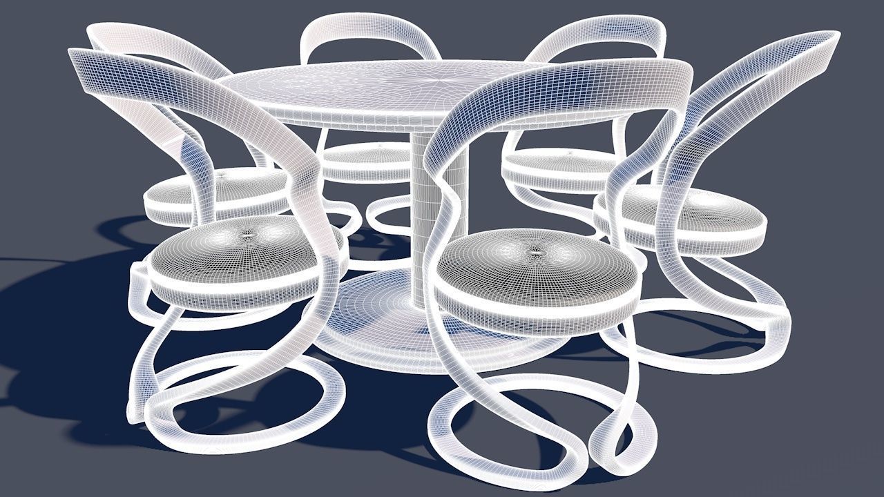 Round Table Dining Set 3D model_74