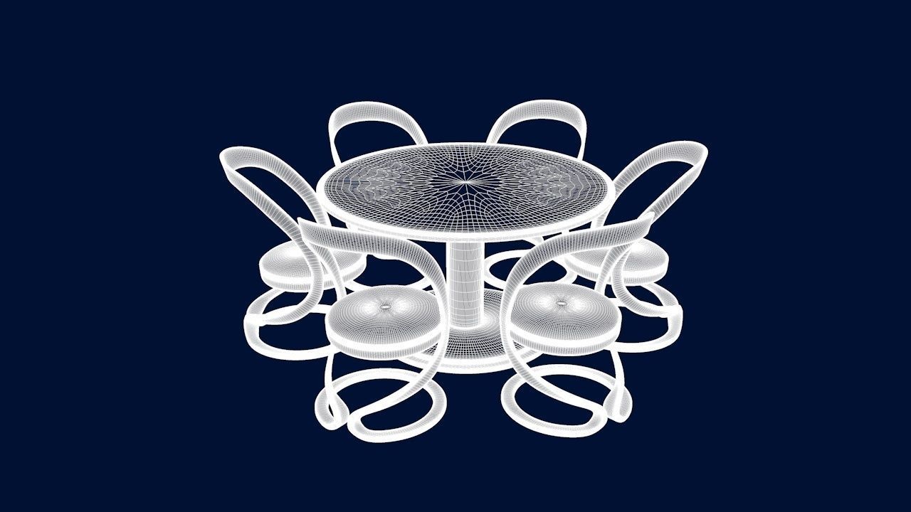 Round Table Dining Set 3D model_38