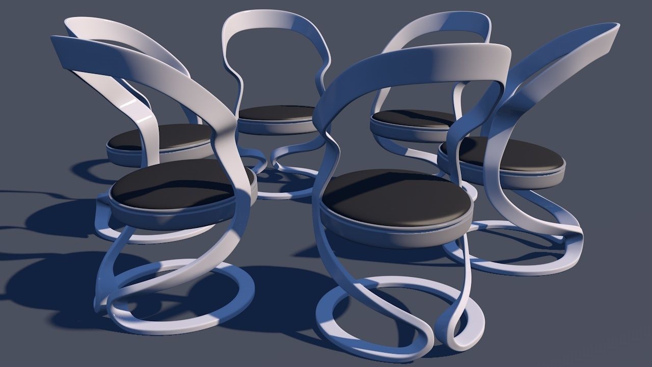 Round Table Dining Set 3D model_27