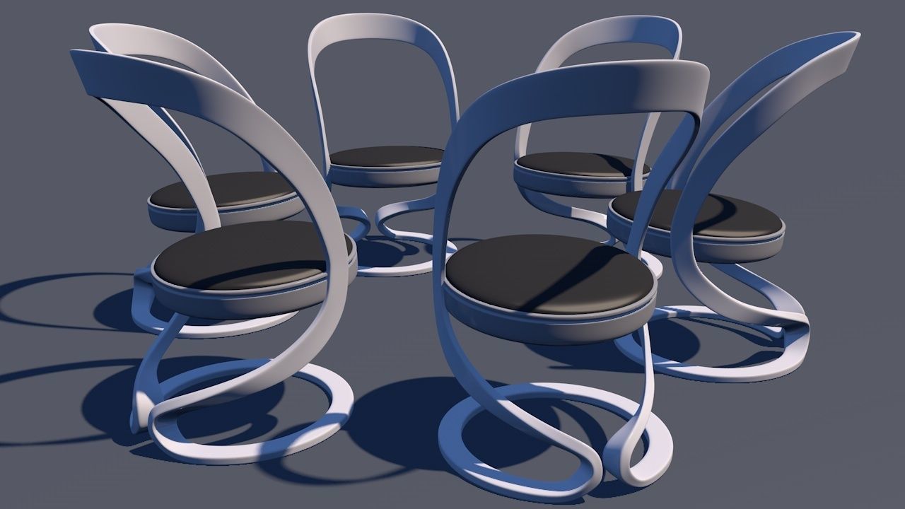 Round Table Dining Set 3D model_30