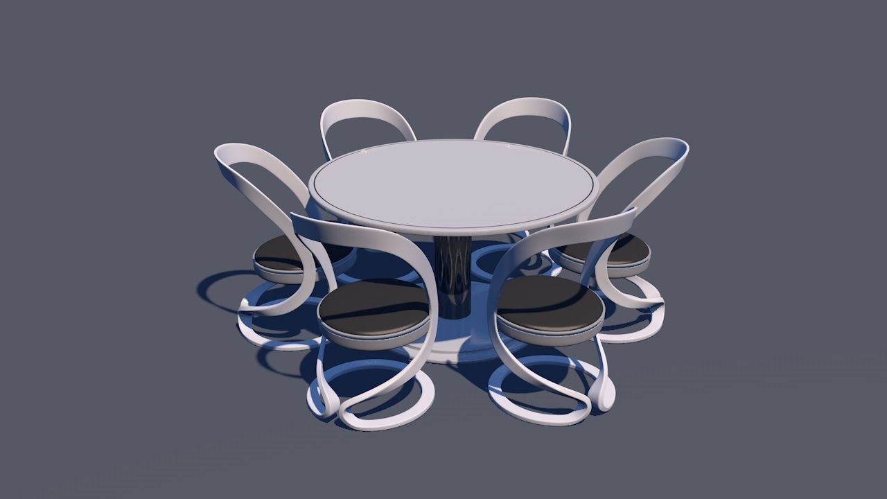 Round Table Dining Set 3D model_3