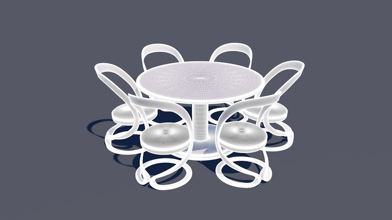 Round Table Dining Set 3D model_23