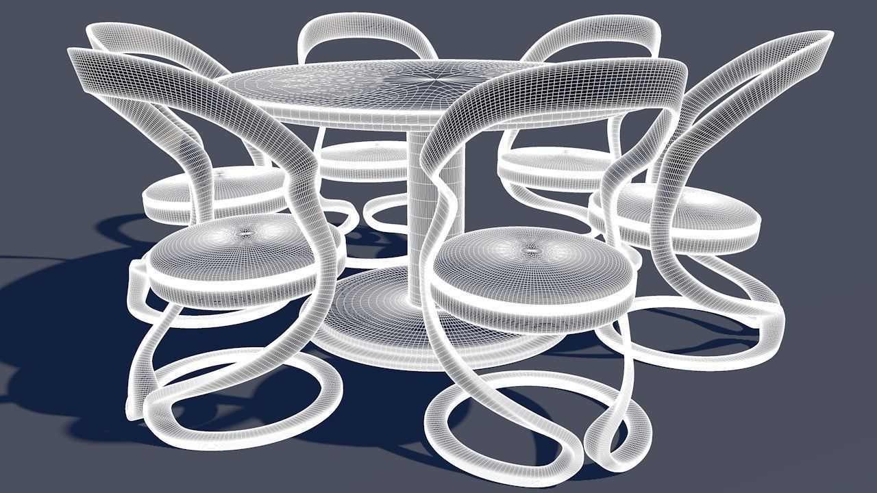 Round Table Dining Set 3D model_77