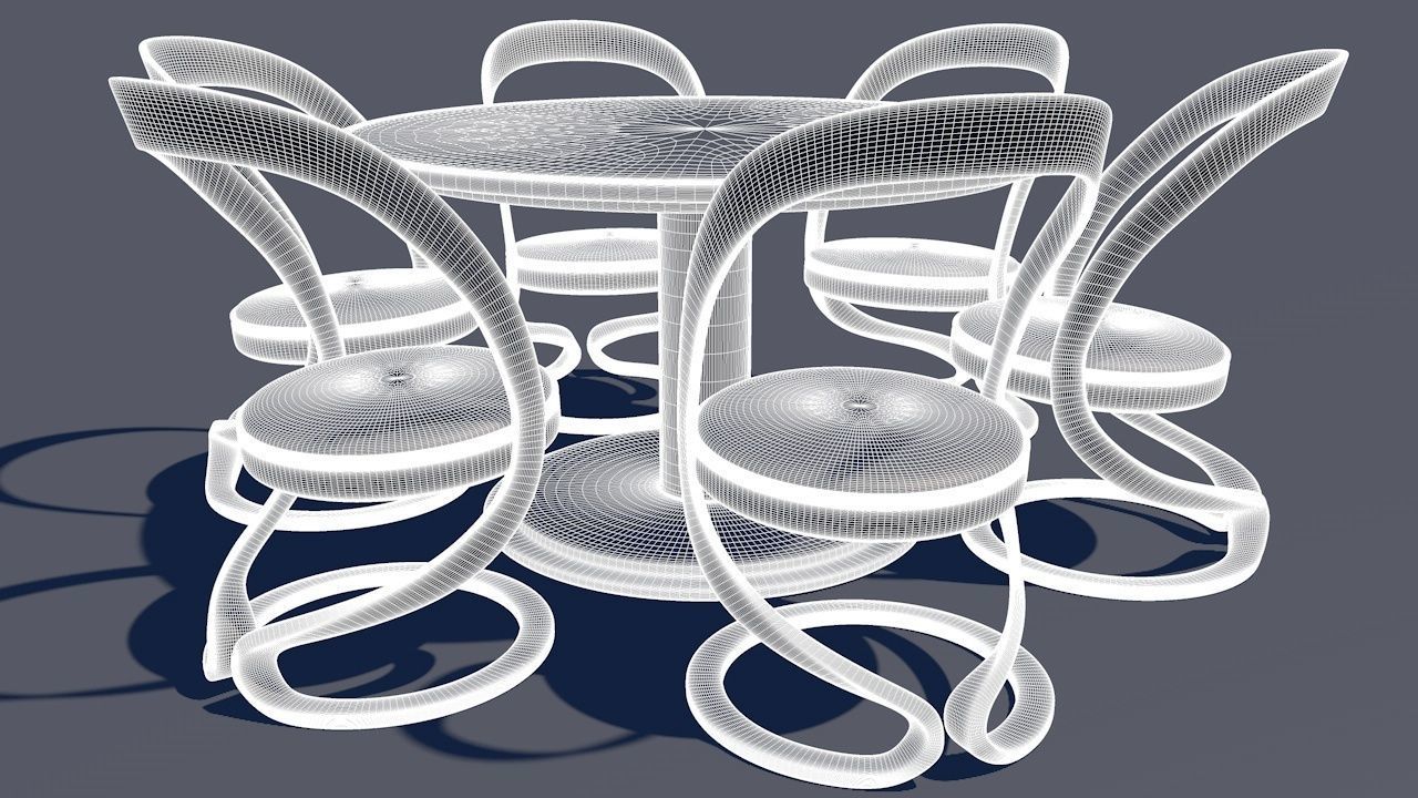 Round Table Dining Set 3D model_81