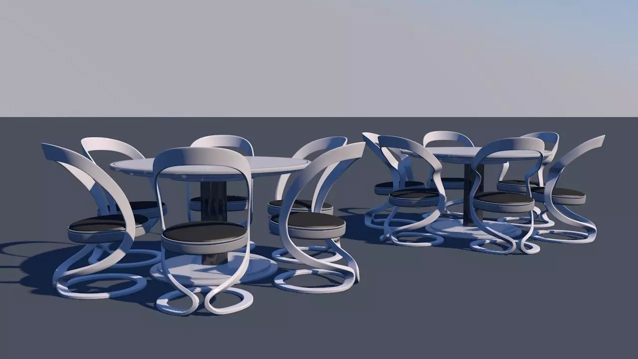 Round Table Dining Set 3D model_0