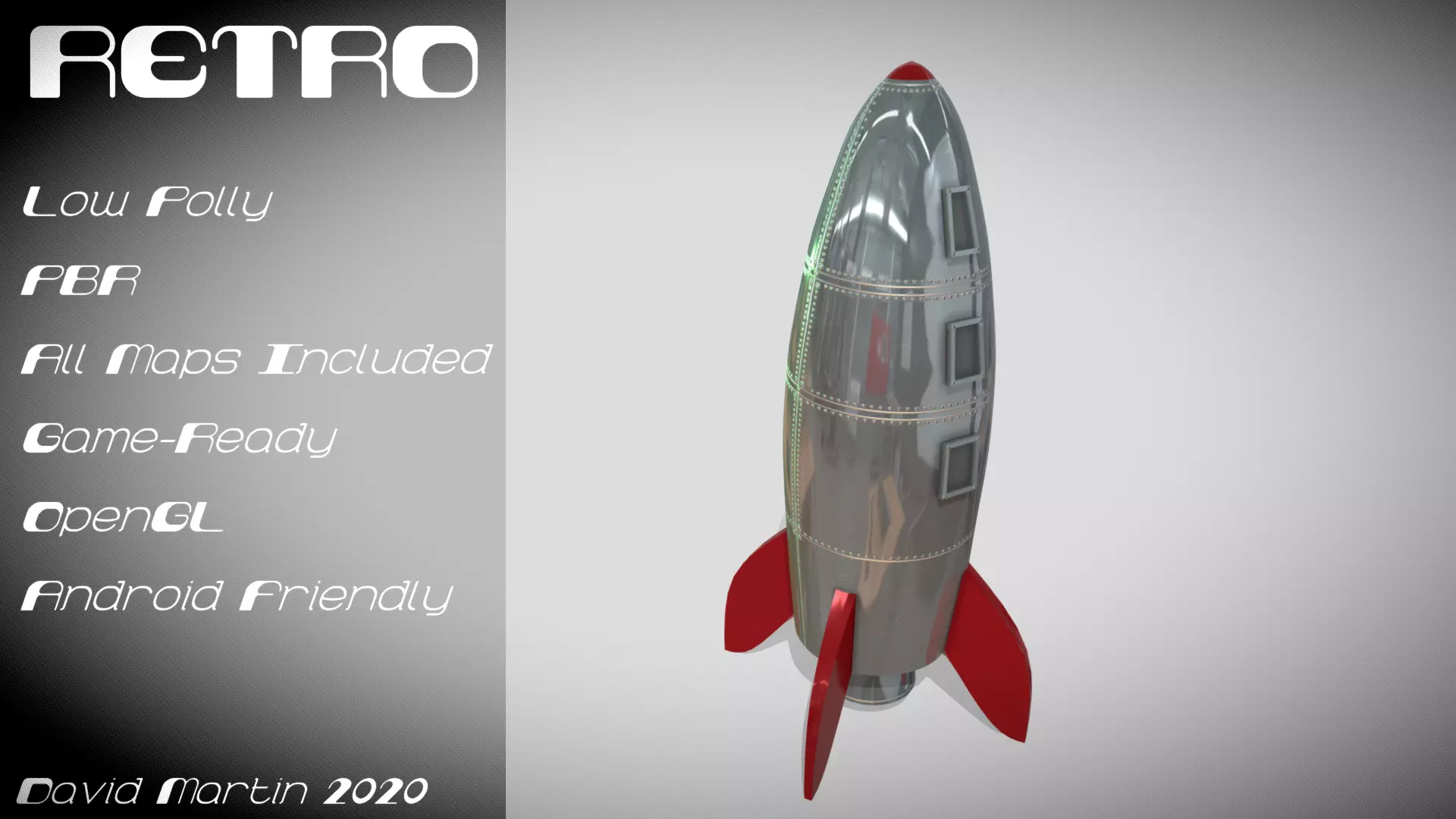 Retro Rocketship Low-poly 3D model_0