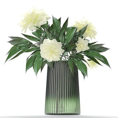 Bouquet of peonies in a glass vase Low-poly 3D model