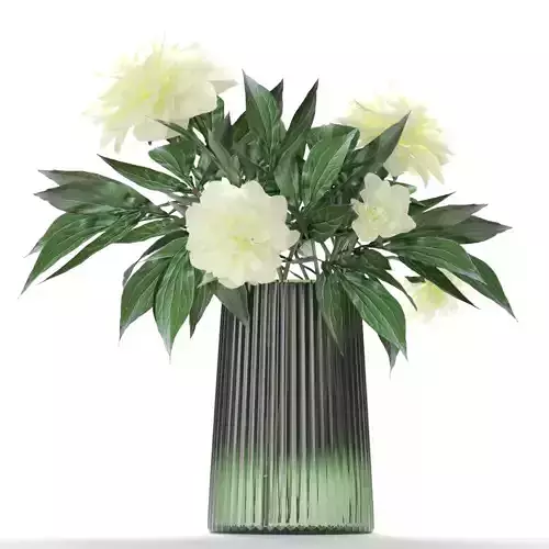 Bouquet of peonies in a glass vase Low-poly 3D model