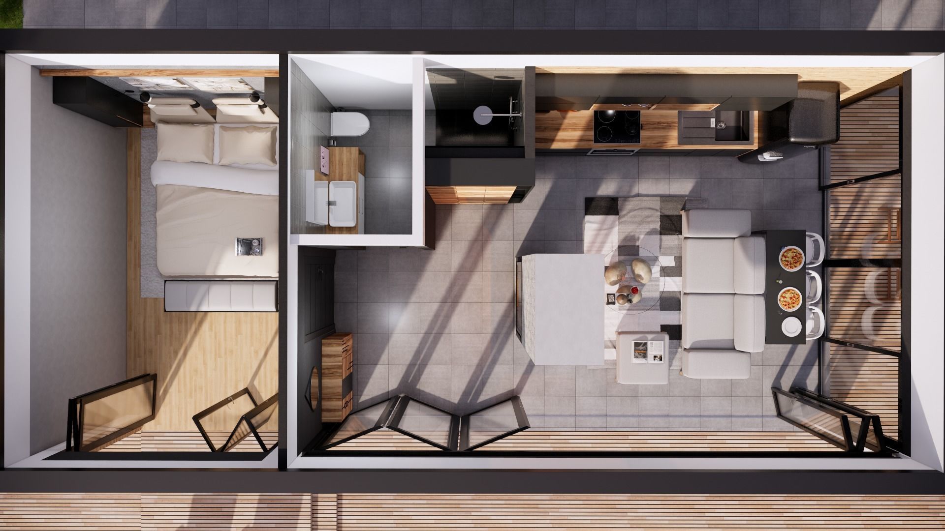 modern pool house with fireplace 3d model Low-poly 3D model_2