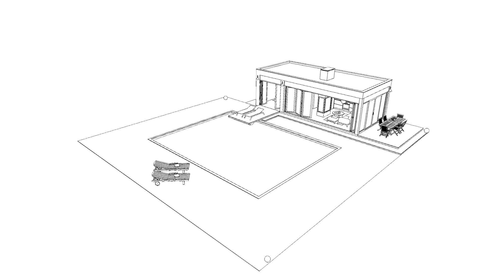 modern pool house with fireplace 3d model Low-poly 3D model_14