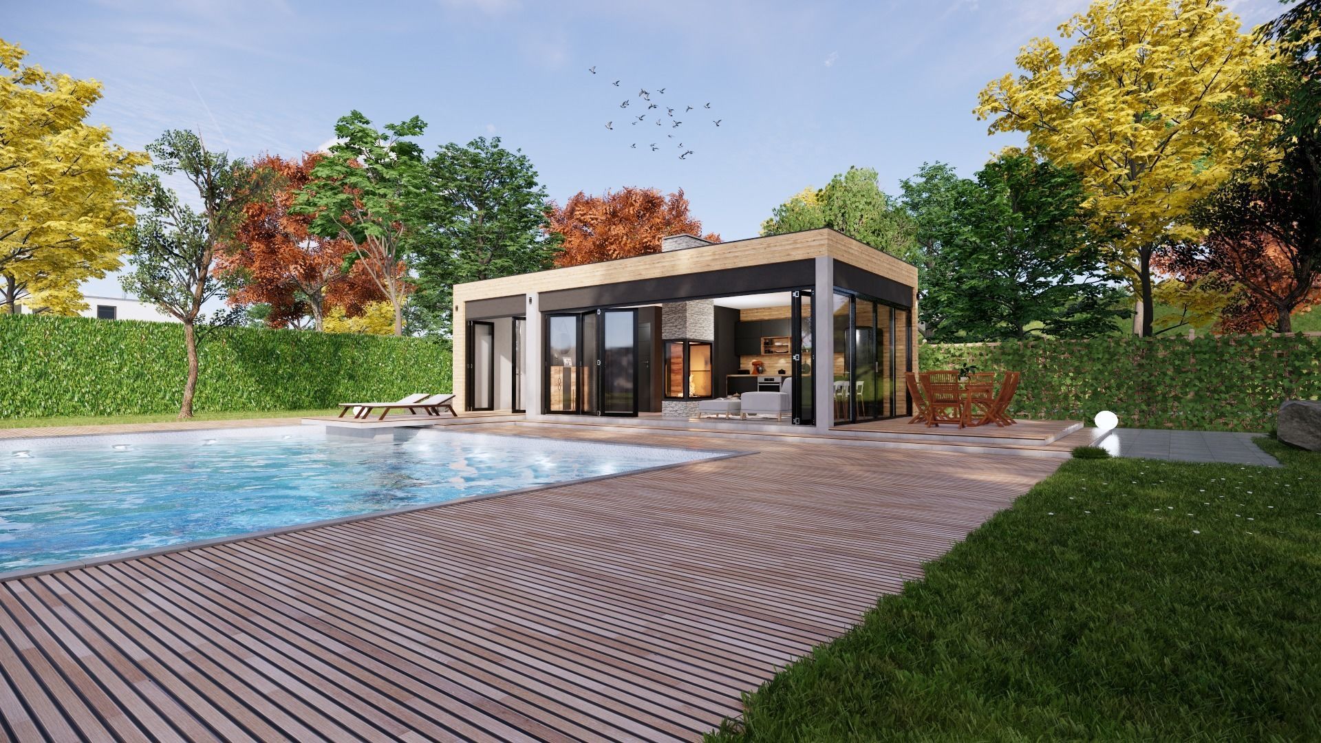 modern pool house with fireplace 3d model Low-poly 3D model_13