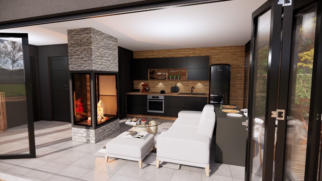 modern pool house with fireplace 3d model Low-poly 3D model_5