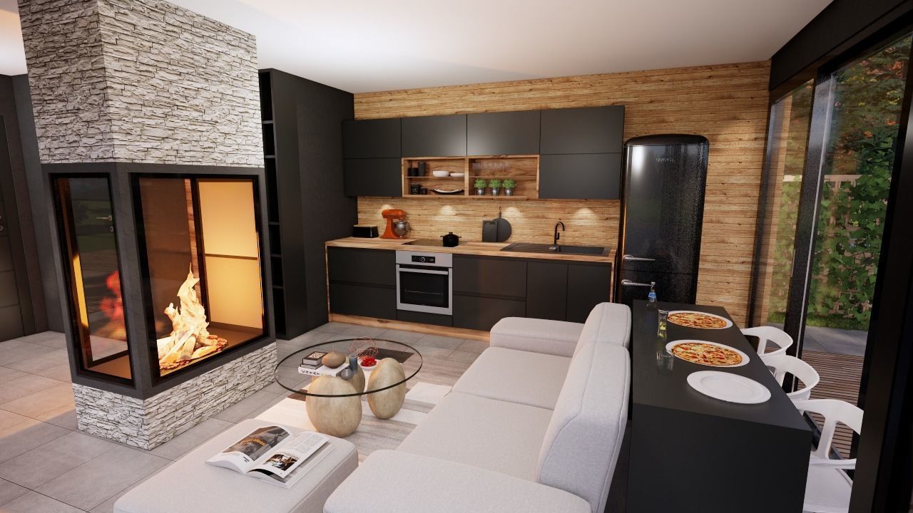 modern pool house with fireplace 3d model Low-poly 3D model_4