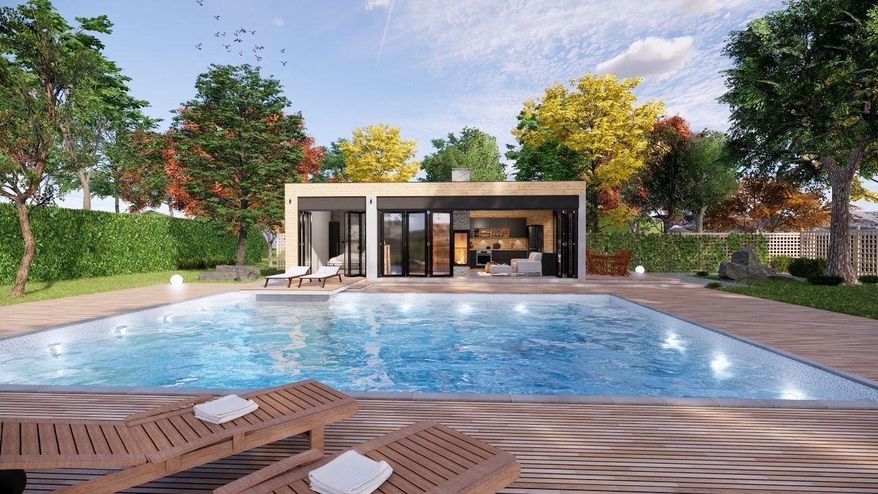 modern pool house with fireplace 3d model Low-poly 3D model_12