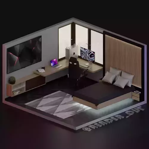Low-poly Cool 3D gaming set-up