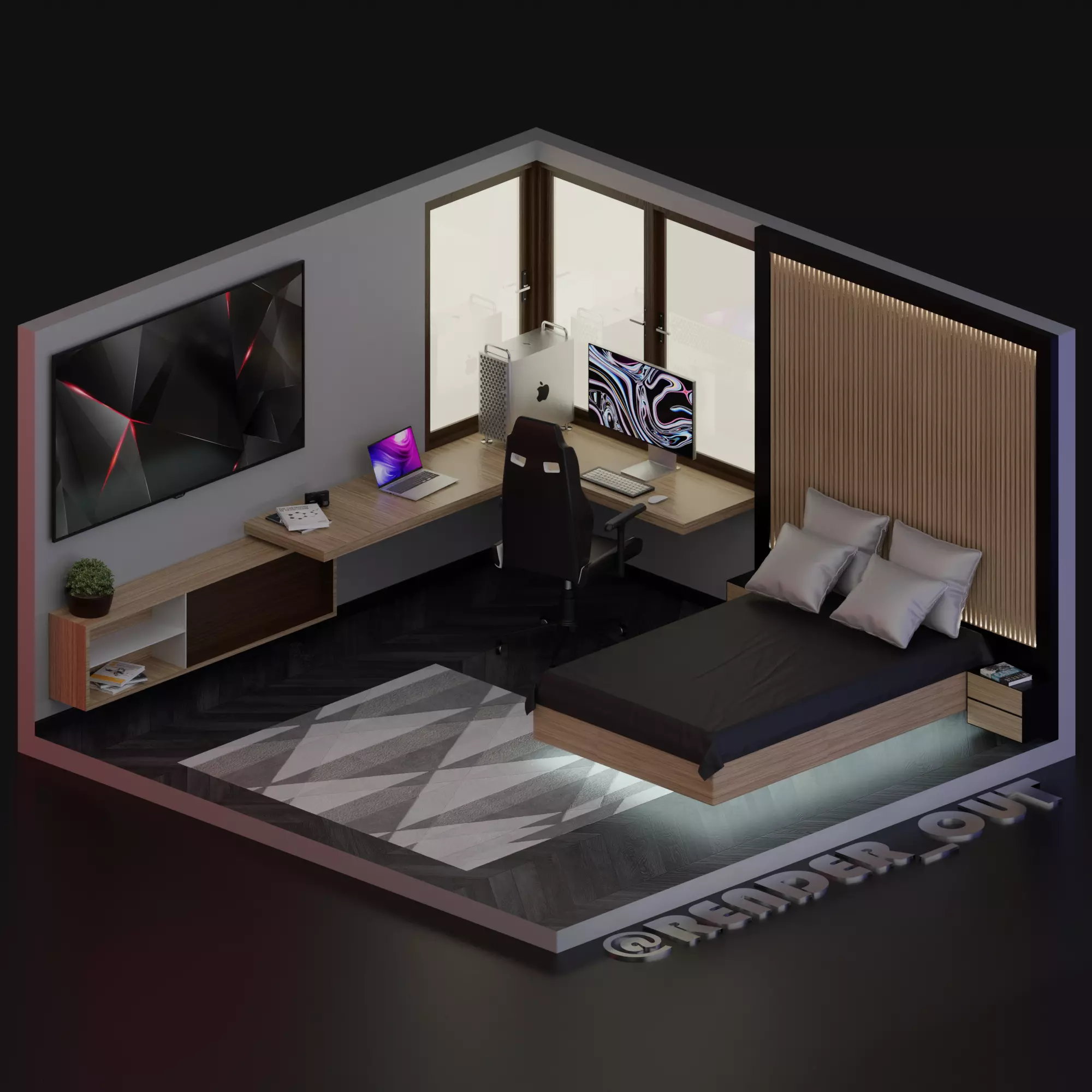Low-poly Cool 3D gaming set-up Low-poly 3D model_0