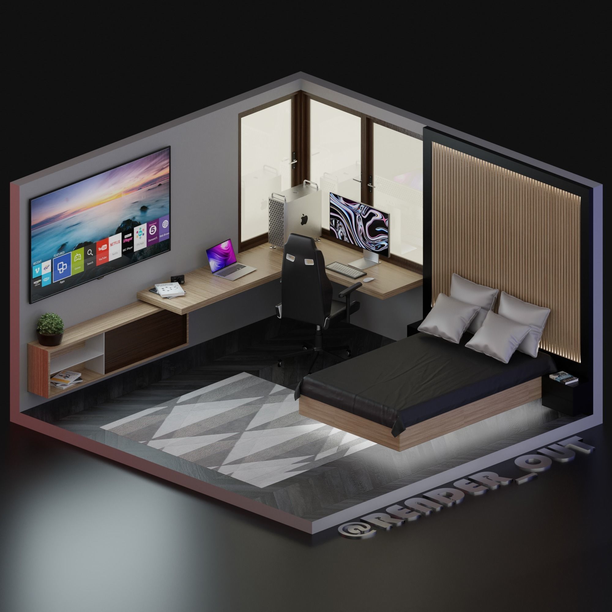 Low-poly Cool 3D gaming set-up Low-poly 3D model_12