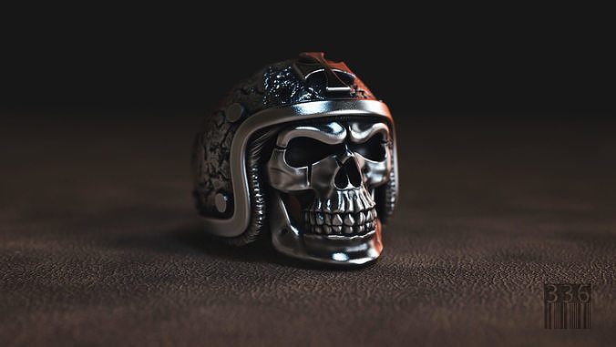 ring skull in a hard hat biker 3D model 3D print model