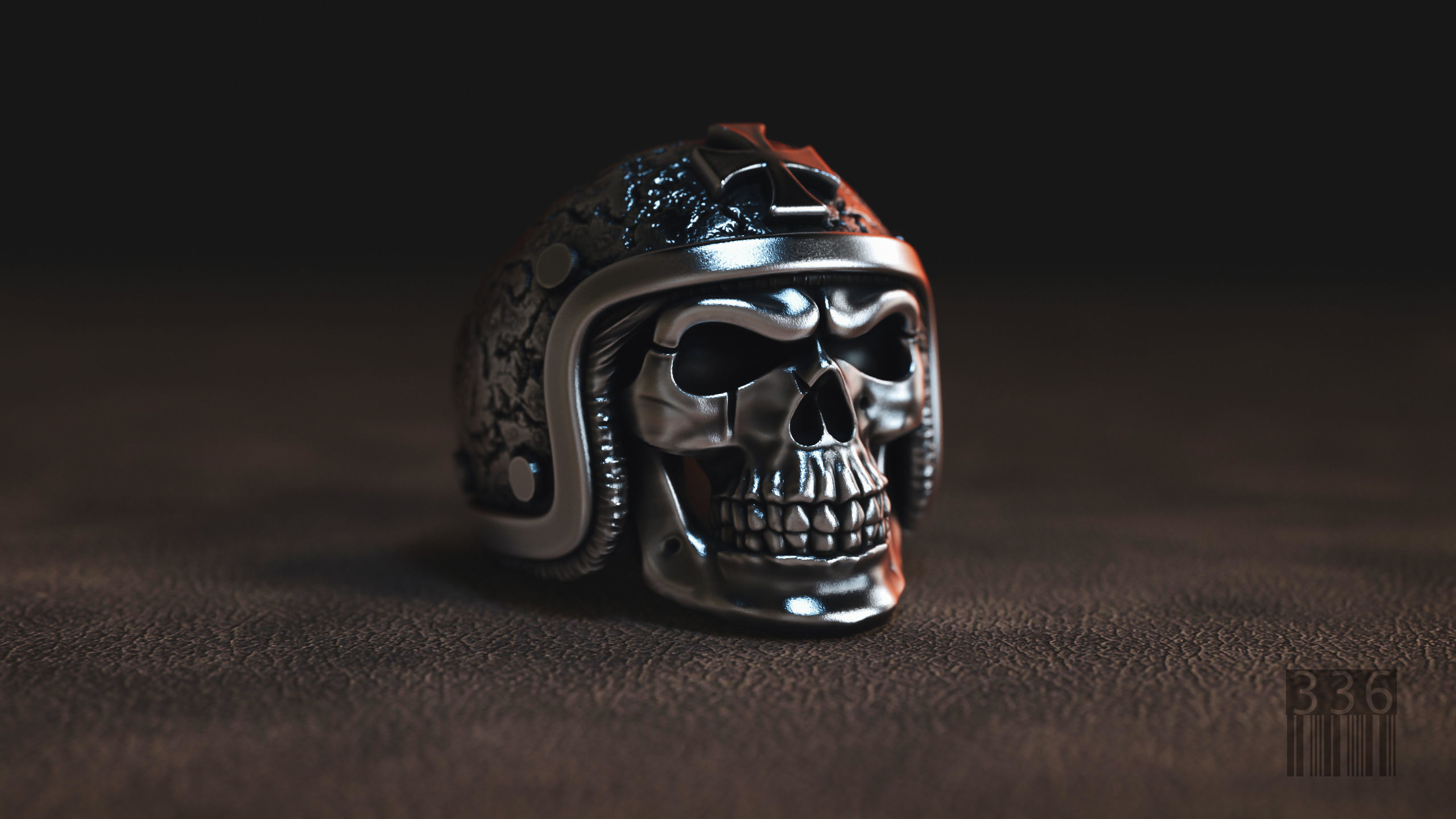 ring skull in a hard hat biker 3D model 3D print model_0