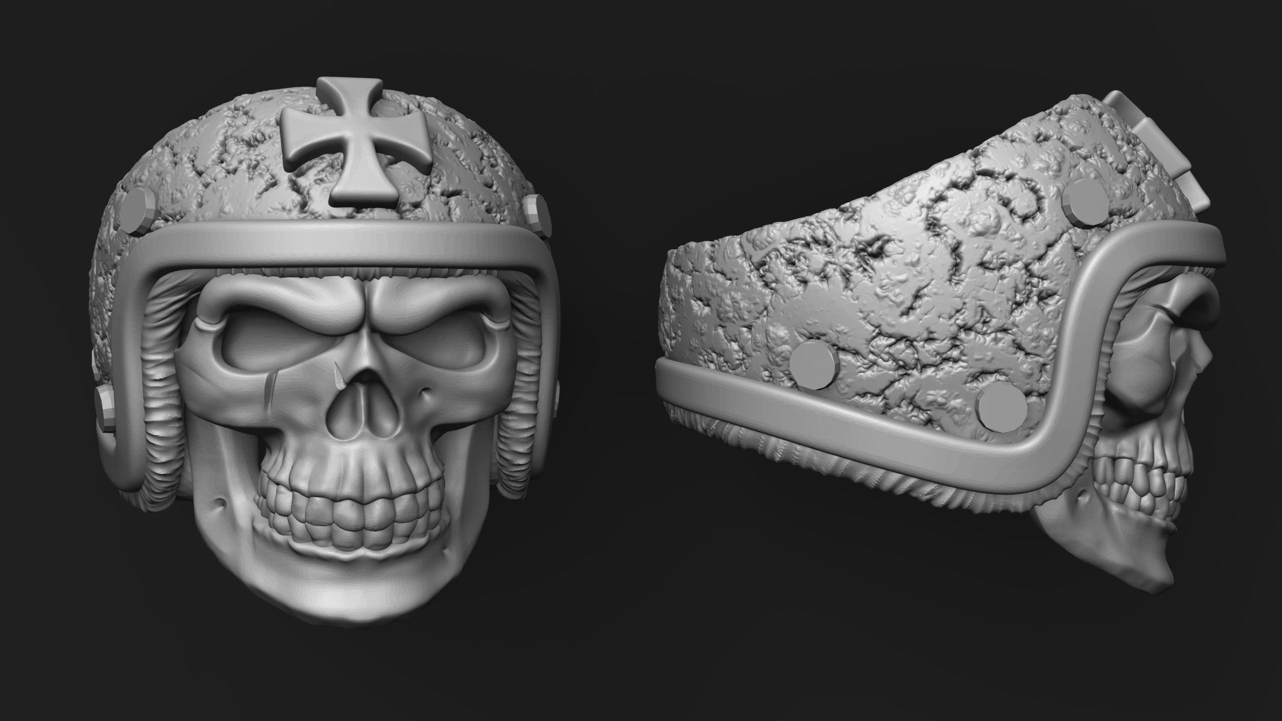 ring skull in a hard hat biker 3D model 3D print model_3