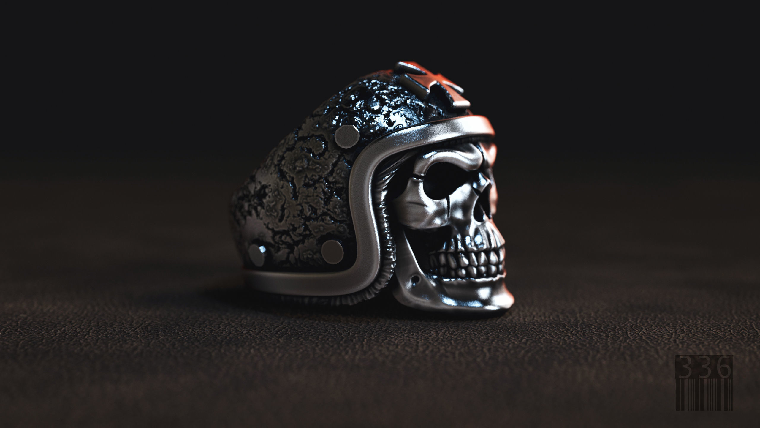 ring skull in a hard hat biker 3D model 3D print model_2