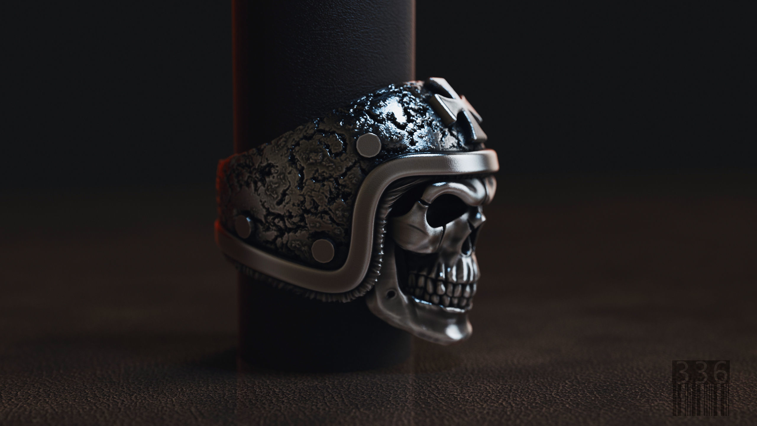 ring skull in a hard hat biker 3D model 3D print model_1