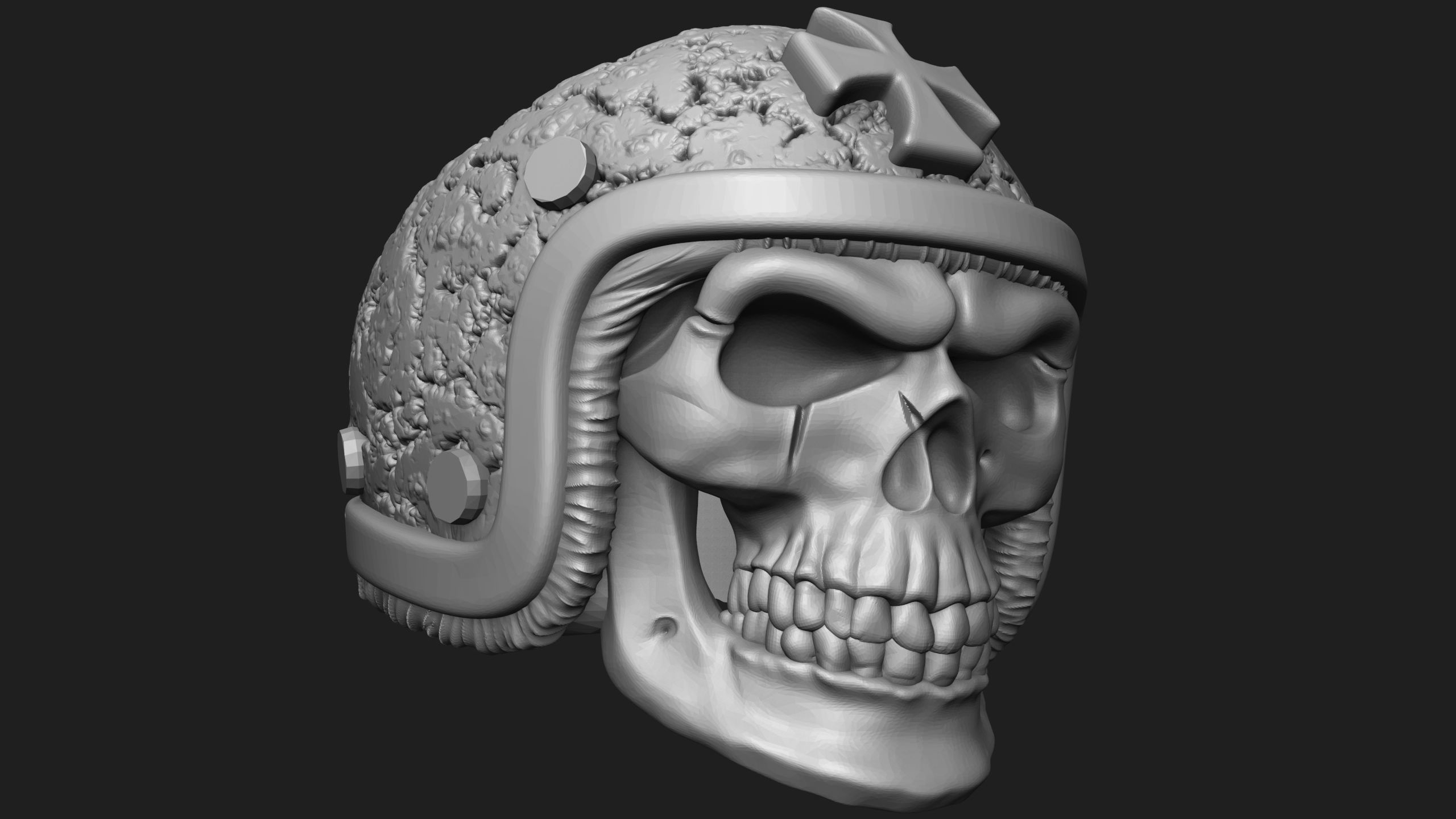 ring skull in a hard hat biker 3D model 3D print model_6