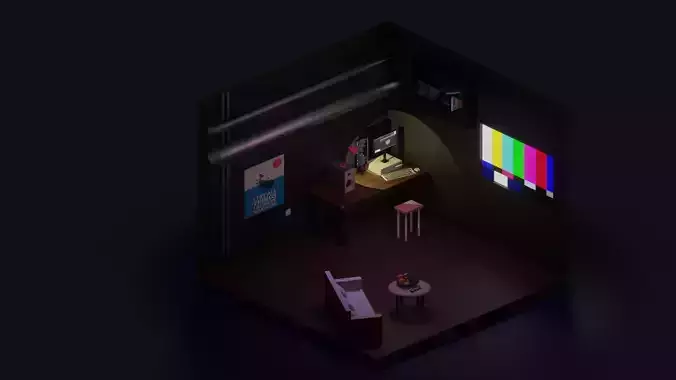 Low poly 3D room modeling Free low-poly 3D model