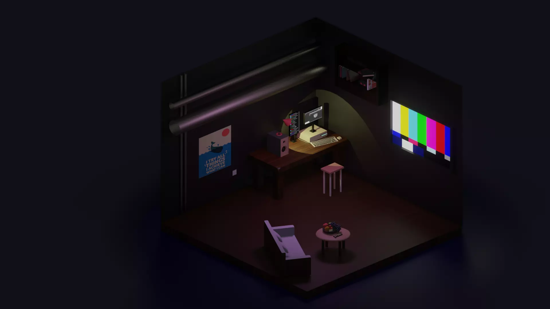 Low poly 3D room modeling Free low-poly 3D model_0