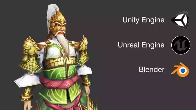 Chinese old warrior shi Low-poly humanoid rigged 3D model Low-poly 3D model