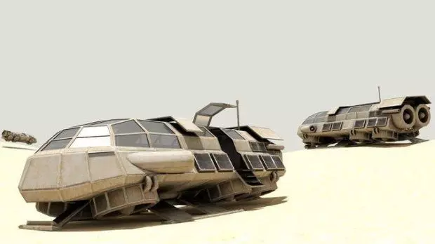 Freigther futuristic vehicles in desert 3D model_0