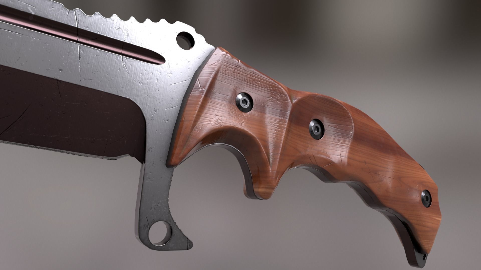 HuntsMan Knife PBR Low-poly 3D model_9