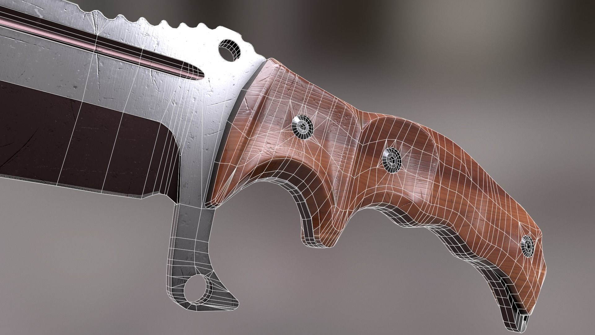 HuntsMan Knife PBR Low-poly 3D model_10