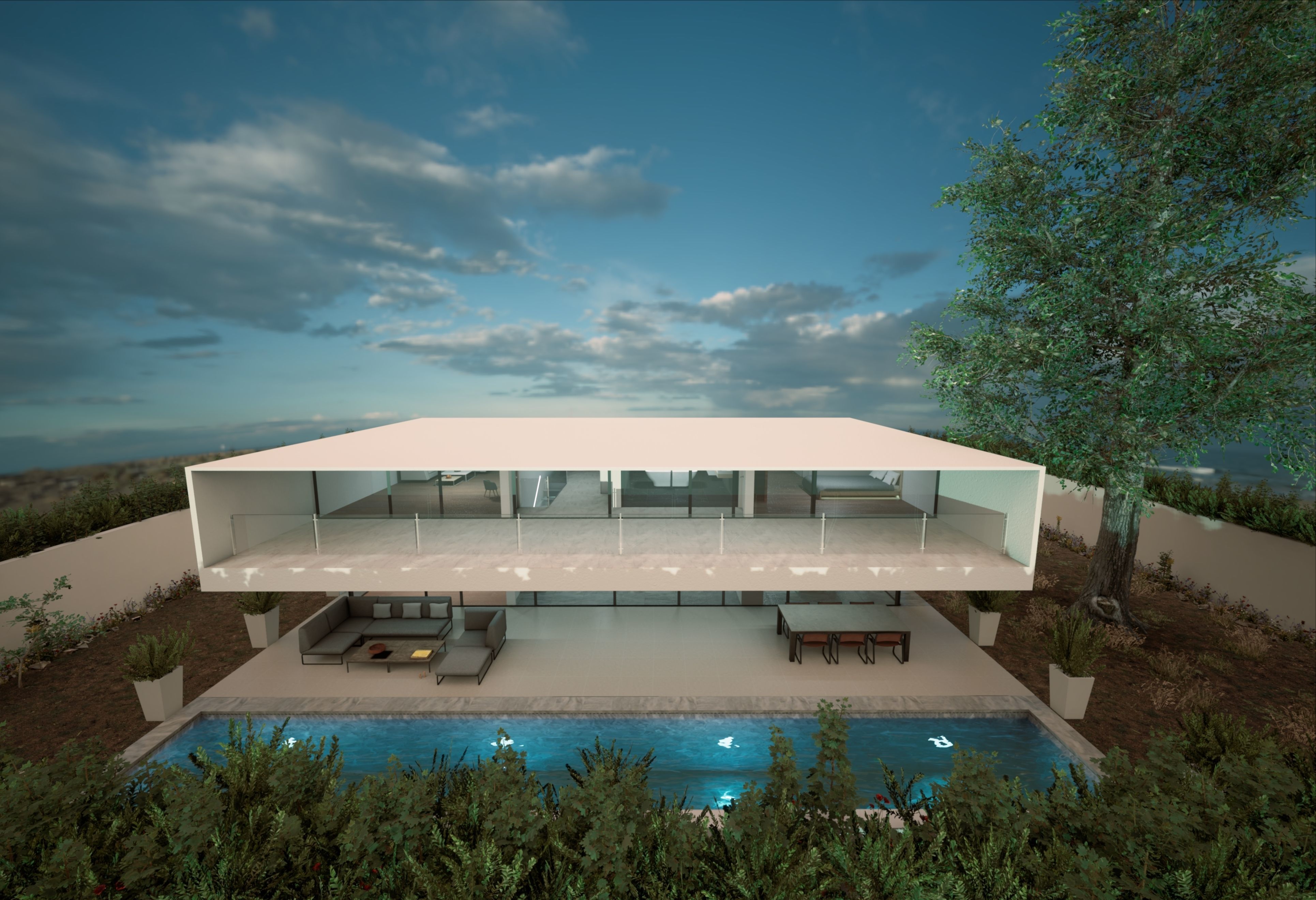 Modern Private House Low-poly 3D model_14