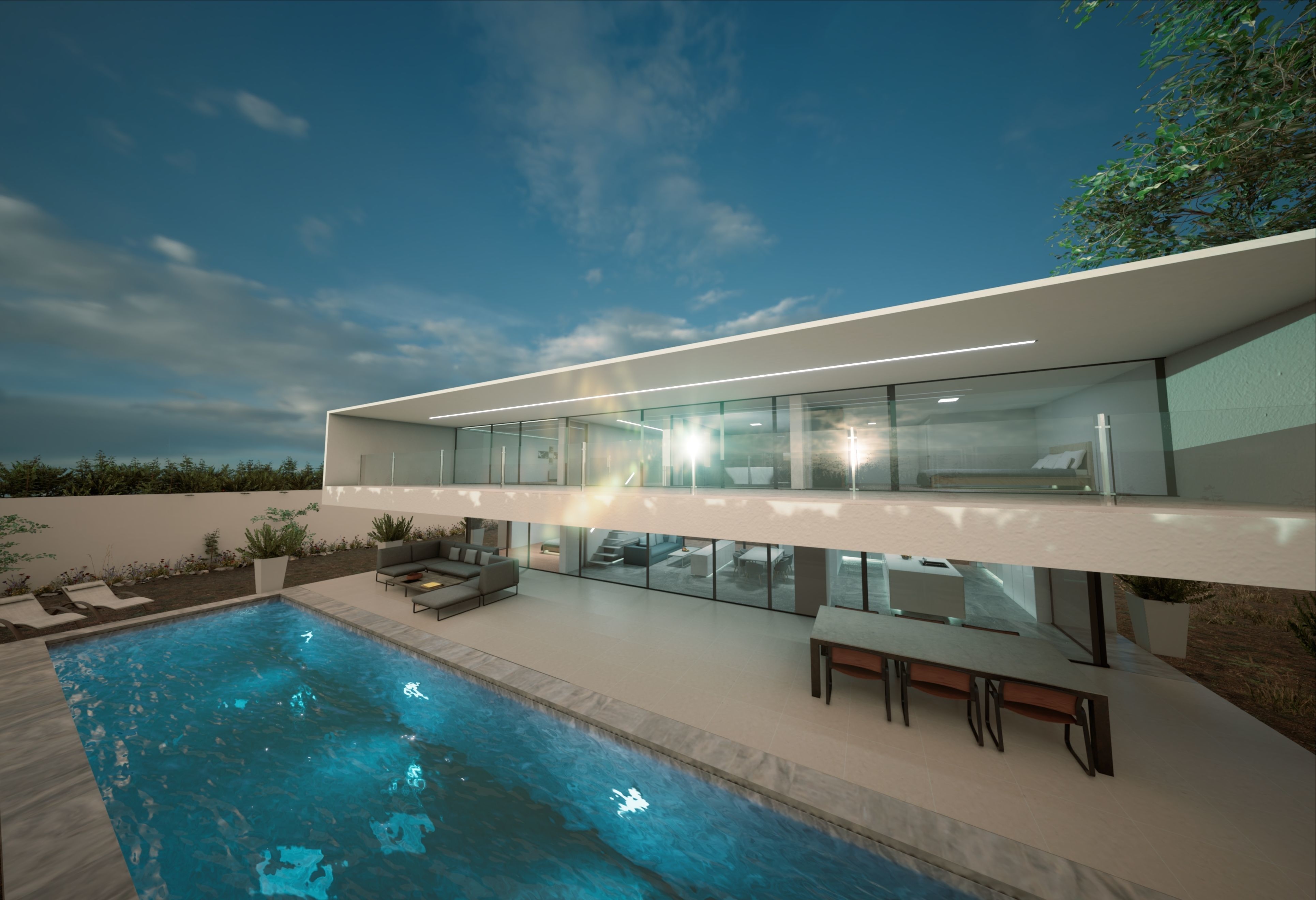 Modern Private House Low-poly 3D model_8