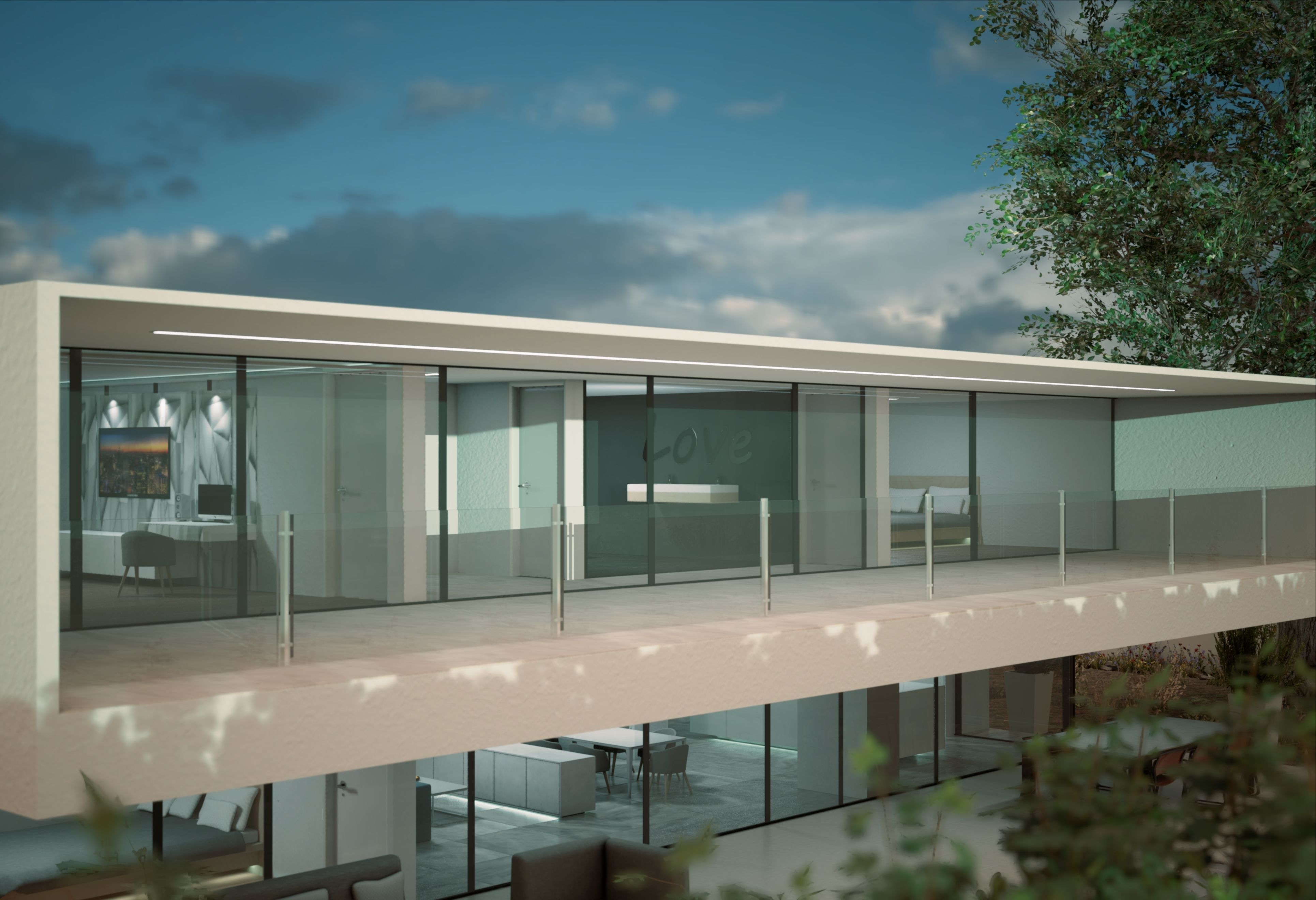 Modern Private House Low-poly 3D model_9