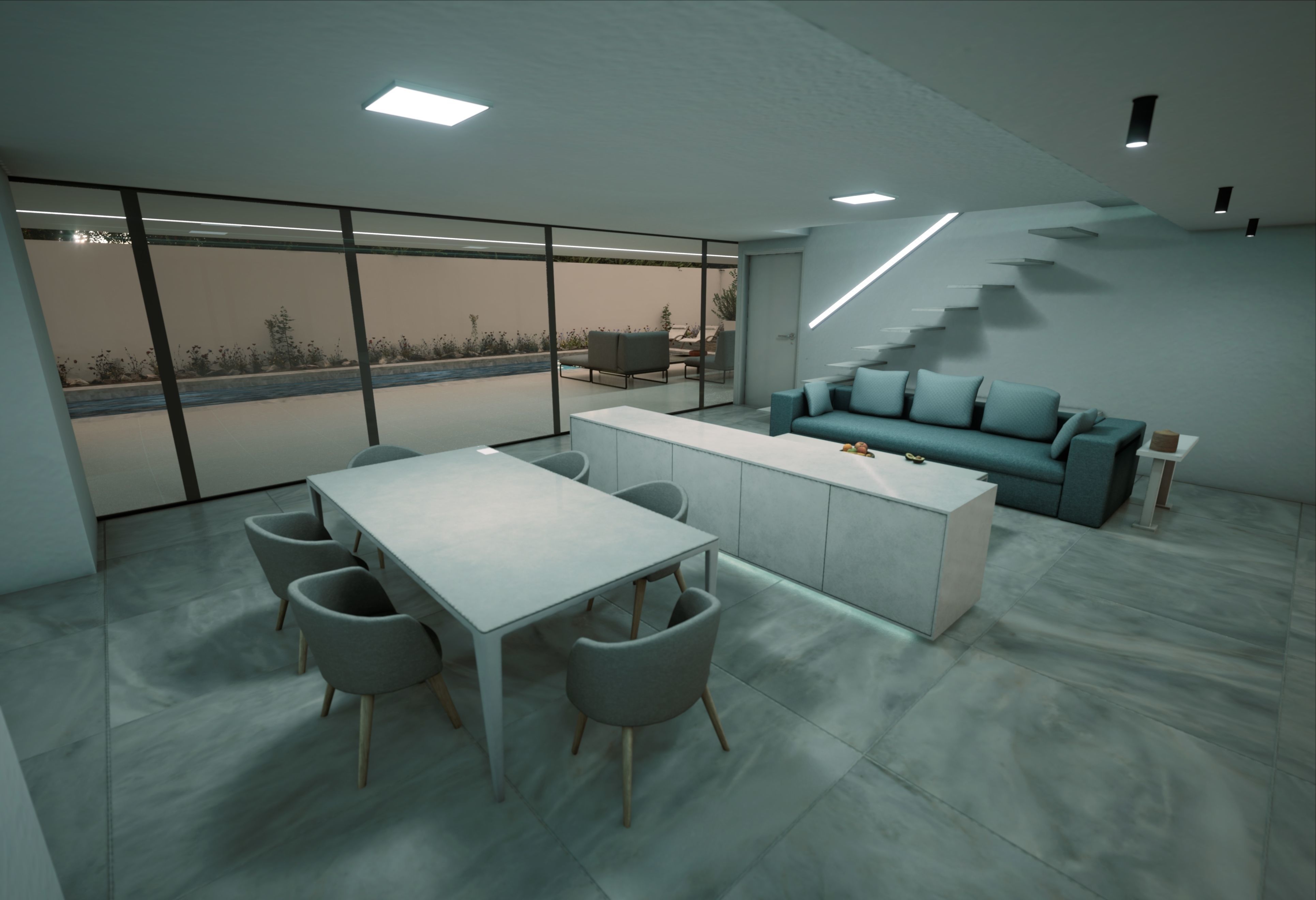 Modern Private House Low-poly 3D model_15