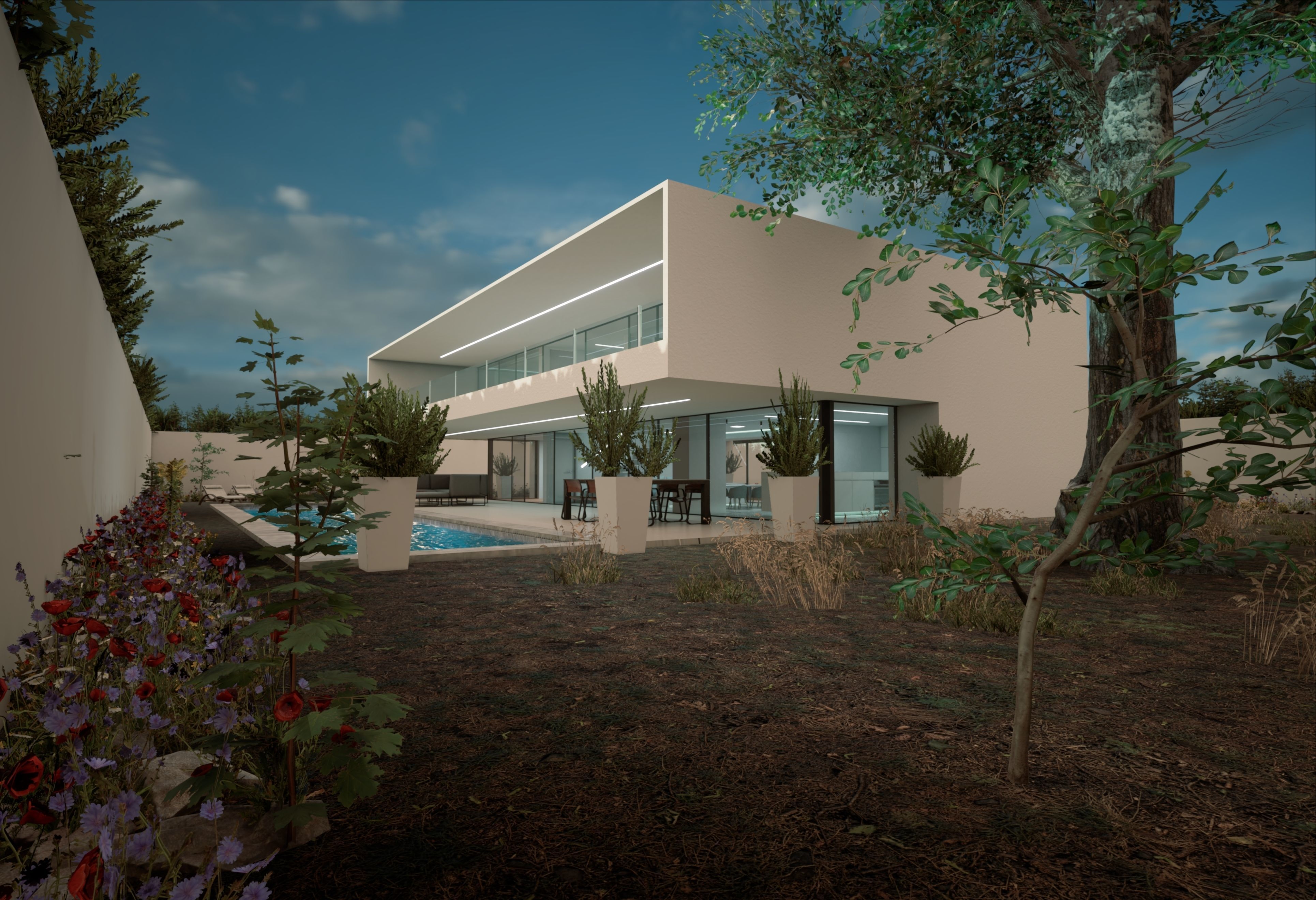 Modern Private House Low-poly 3D model_6